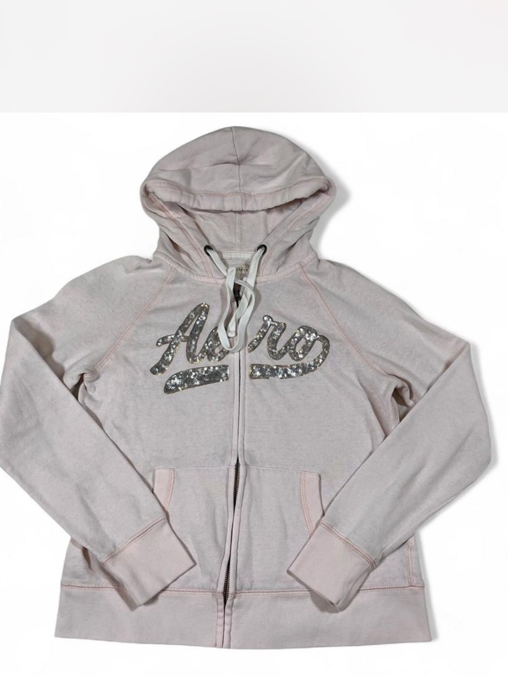 Y2k Aeropostale Women’s light pink sequin zip up hoodie Size M‎